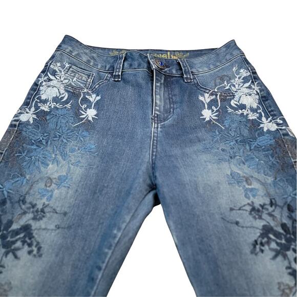 DESIGUAL Karen Floral Embroidered Cropped Jeans Womens 28 Pattern Garden Art - Picture 1 of 13